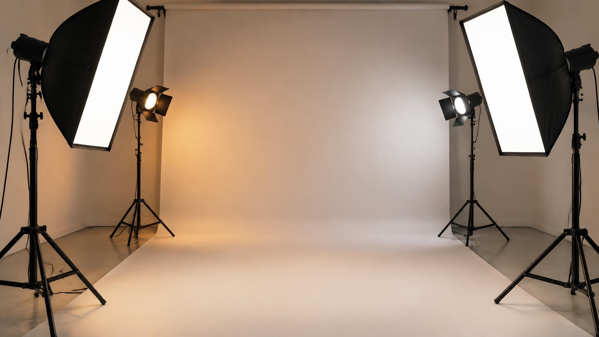 Studio lighting setup with softboxes and stands