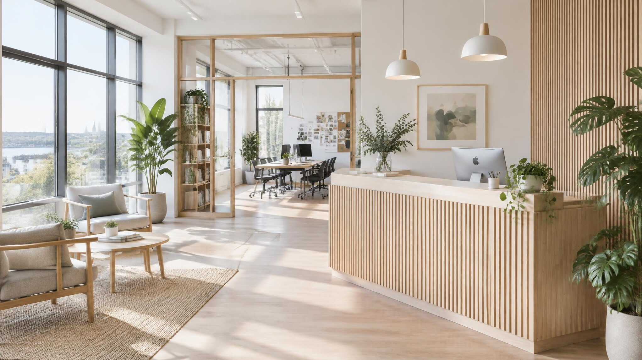 Bright modern office with large windows
