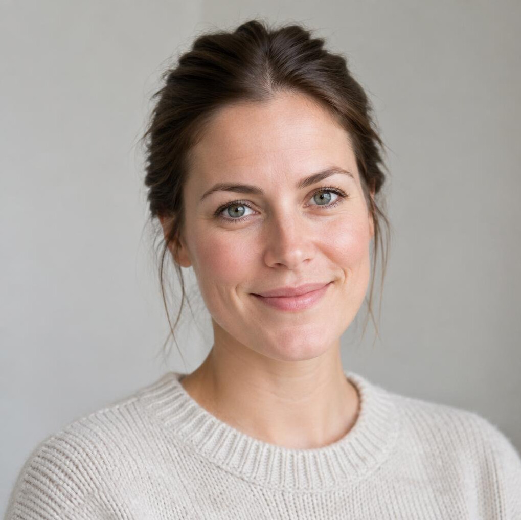 Portrait of a young woman with brown hair smiling